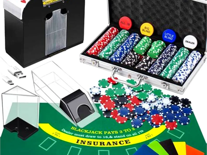 Blackjack table with cards and chips